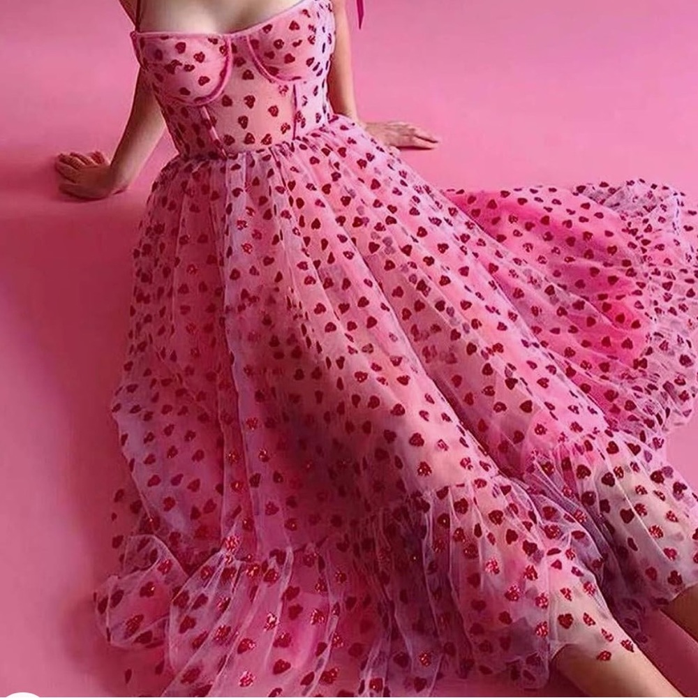 Pink dress with red glitter hearts